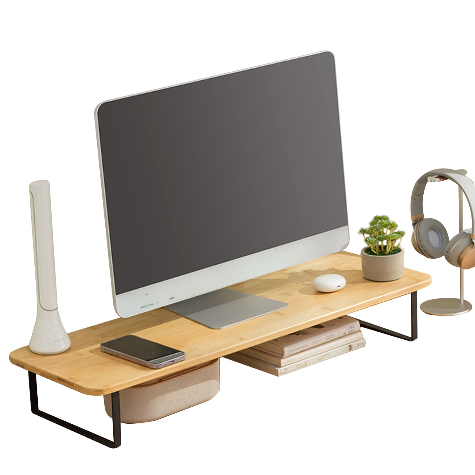 DAYONG Monitor Stand Riser, Multifunctional Desktop Organizer,Ergonomic Elevated Rack for Laptop Computer, Home and Office Use (D -Wood)