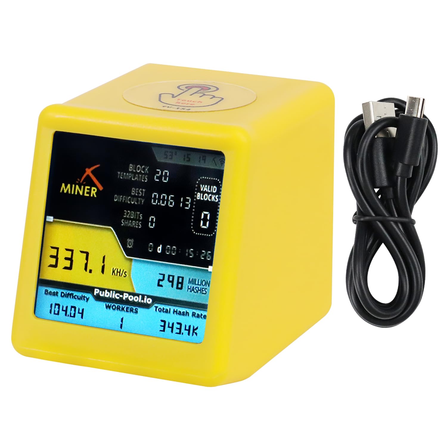 FREENOVE Bitcoin Miner Solo Lottery Miner Mini ESP32 TV, 1.54" Display 240x240 Pixel IPS Screen, Dual-core 32-bit 240 MHz Microcontroller WiFi+BT Touch Button Programmable, Code Tutorial - 1