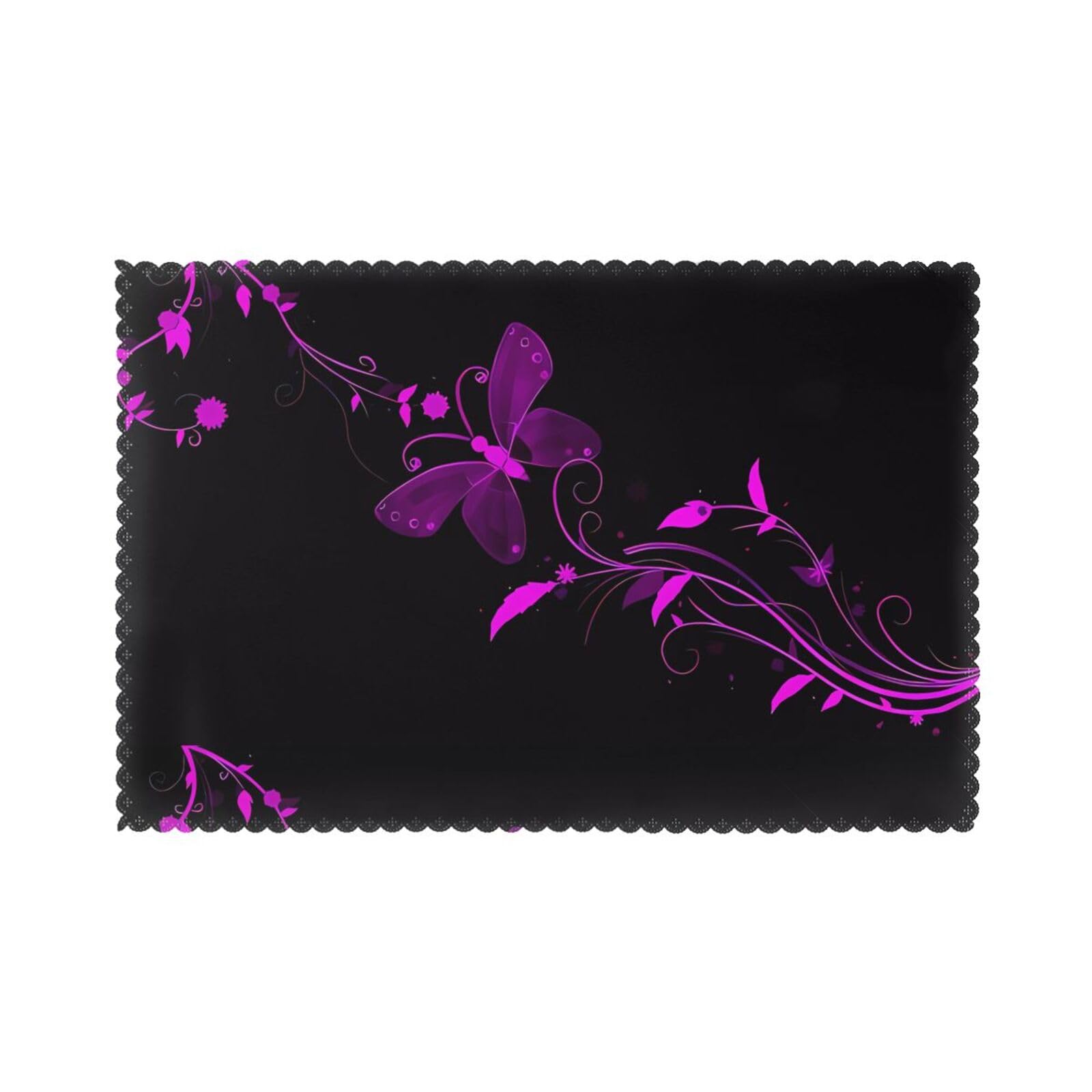 WHJSHOP purple and black butterfly Prints Placemats Set of 6 12x18in - Heat Resistant Table Layers for Homes, Hotels & Stylish Dining