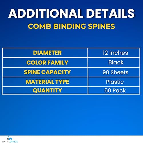 Miniatura 6 de 1InTheOffice Espinas de encuadernación de peine de 8.5 x 11, peine de plástico para encuadernación, espinas de peine negras, diámetro de 1/2 pulgada