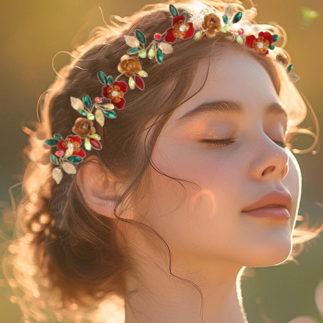 Amazon.com : CASDRE Vintage Red Flower Wedding Hair Vine  display picture 2