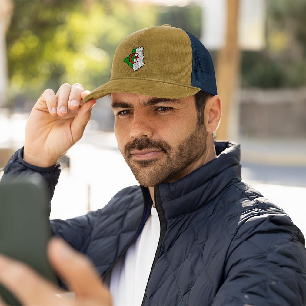 Corduroy Hat Mesh Cap Hat Cord Hat Algeria Flag Map Algerian Al-Jaz Ir Berber Trucker Cap Hat Richardson - Image 2