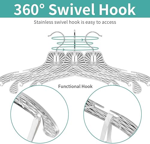 Miniatura 2 de Perchas de plástico transparente, paquete de 20 unidades, antideslizantes, resistentes, con muesca abierta para camisas y vestidos con patrón de