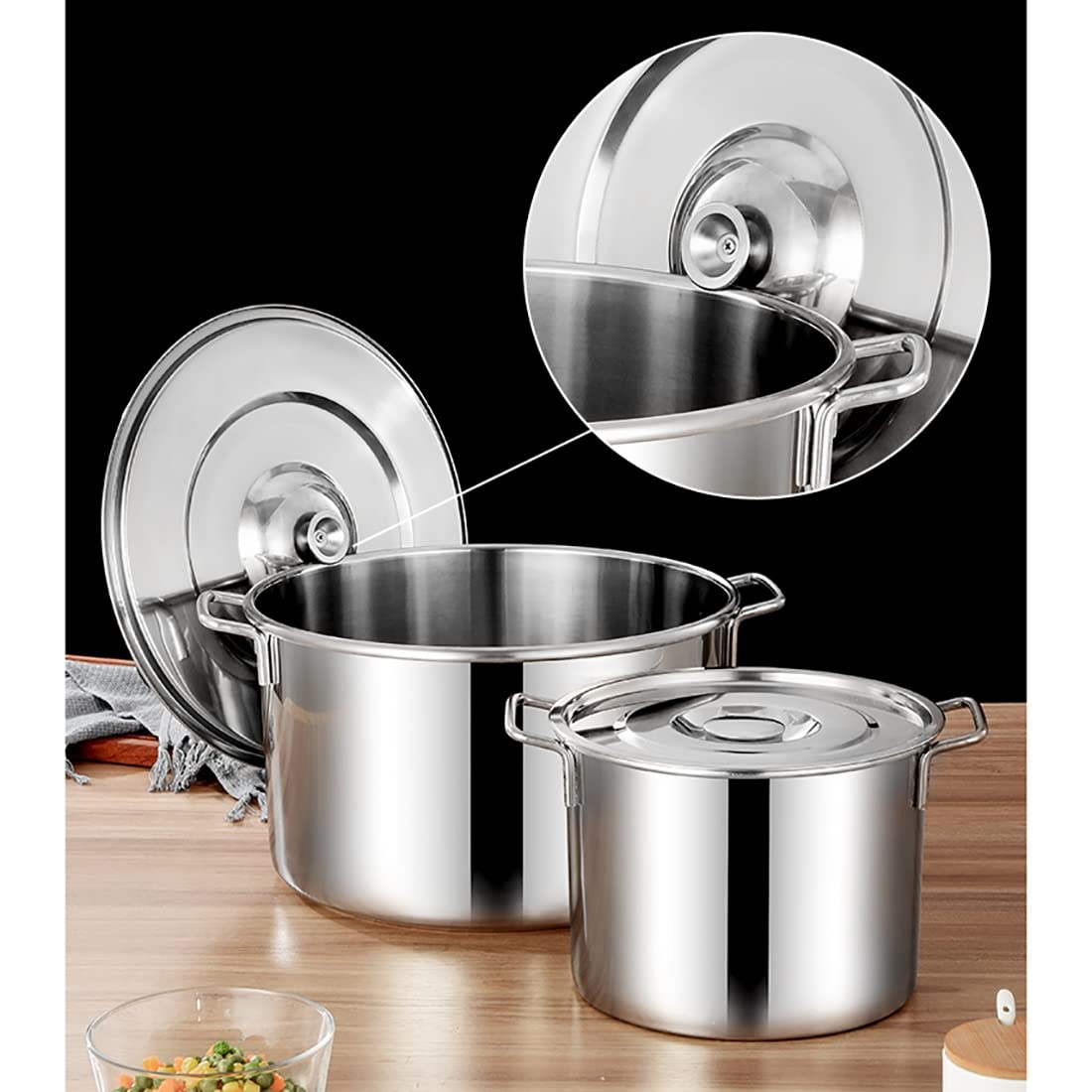 Pentola capiente Acciaio Inox Pentola Grande, pentola Classica in Acciaio Inox con Coperchio, 9L-50L, lucidatura a Specchio, Padella Antiaderente, 6 Dimensioni, Argento (Size : 40 * 23cm(30L))