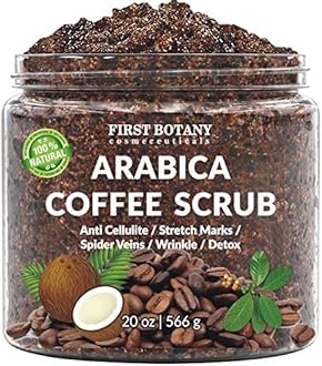 100% Natural Arabica Coffee Scrub with Organic Coffee, Coconut and Shea Butter - Best Acne, Anti Cellulite and Stretch Mark treatment, Spider Vein Therapy for Varicose Veins & Eczema (20 oz)
