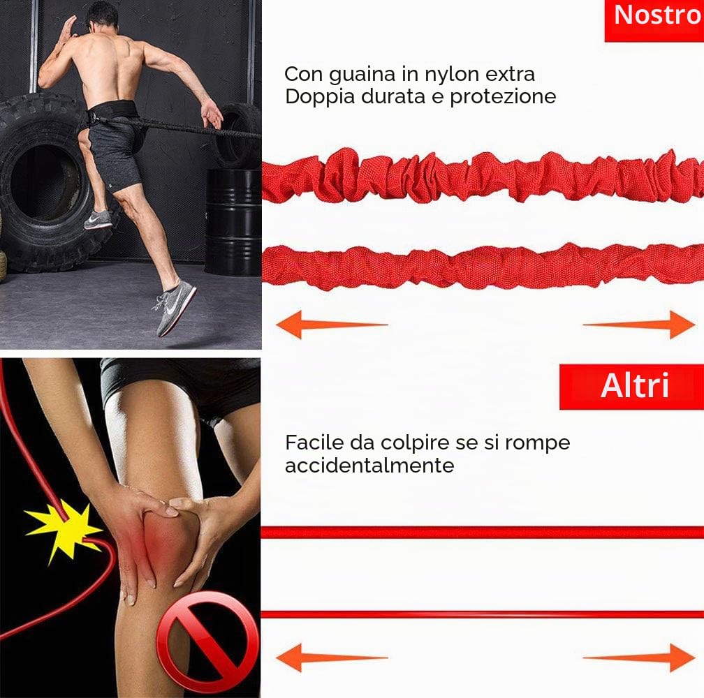 Corda elastica per allenamento di resistenza dinamica, accelerazione e velocità, per migliorare forza, potenza e agilità
