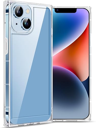 Funda cuadrada compatible con iPhone 15 de 6.1 pulgadas, funda transparente con esquinas cuadradas reforzadas, TPU suave + policarbonato a prueba de