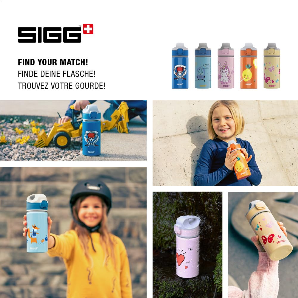 Sigg - Alu Trinkflasche Kinder - Miracle Tractor - Mit Trinkhalm - Auslaufsicher - Federleicht - BPA-frei - Klimaneutral Zertifiziert - Schule & Sport - Wassergrün & Orange mit Traktor - 0,4L