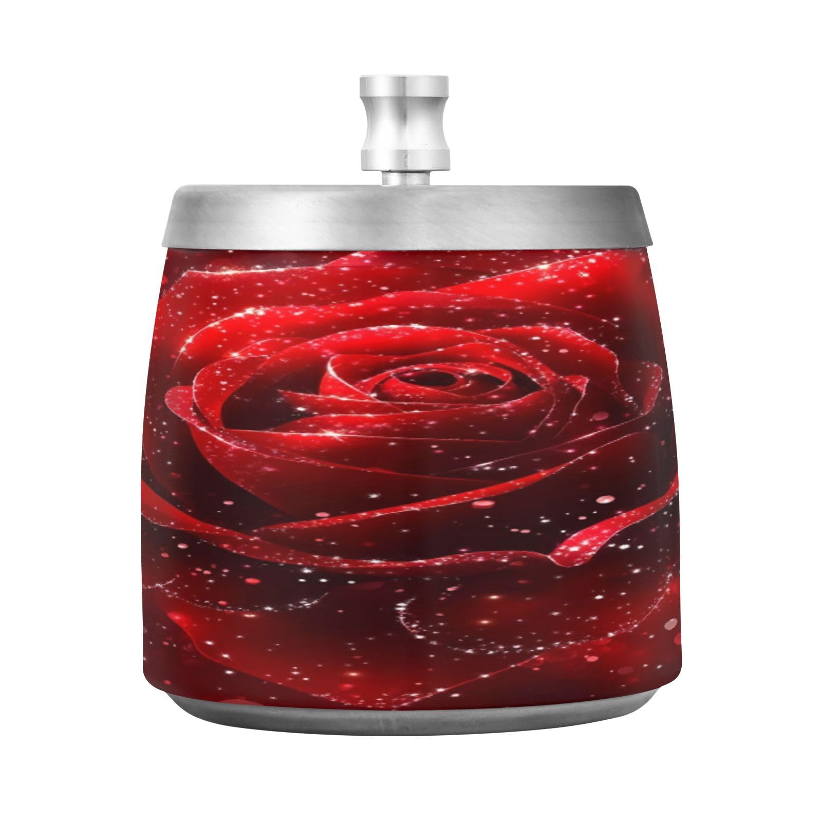 Rose Glitter Ashtray with Lid, Outdoor Ashtrays for Patio, Stainless Steel Ashtray Odorless Smokeless for Home Office Balcony