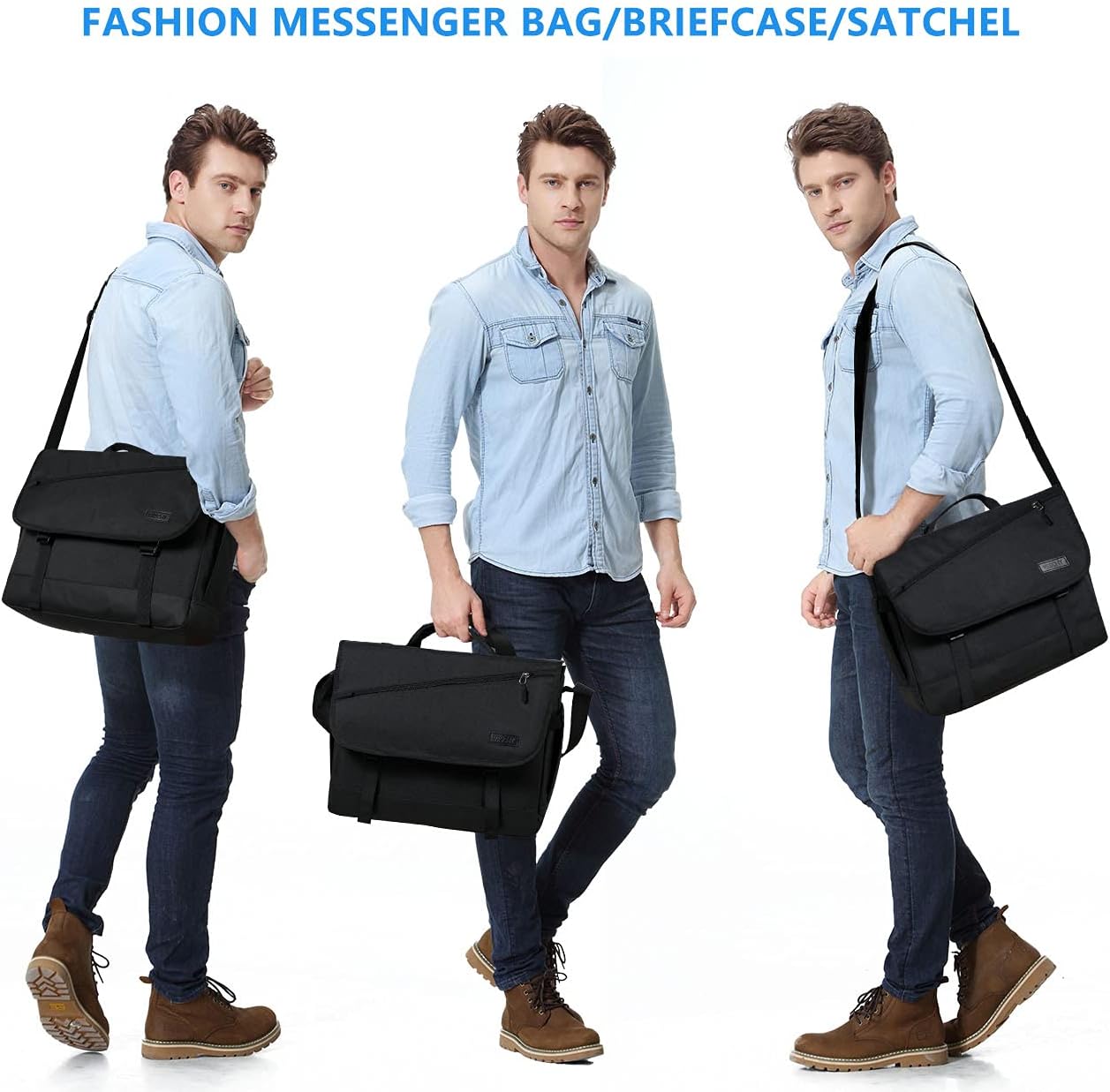 VASCHY Messenger Bag for Men, Fashion Laptop Satchel Crossbody Shoulder Side Bag for Men and Women for Work,Business