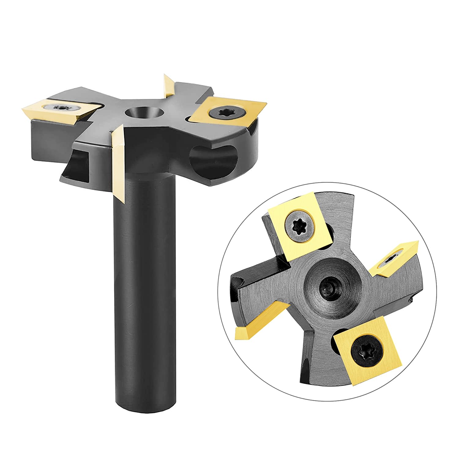 SpeTool Fraise à Surfacer 12 mm Diamètre de Tige 45 mm Diamètre de Coupe avec 2+2 Inserts avec revêtement ATS Coupeur de Bois Fraise de Defonceuse a Bois Fraise CNC Fraise de Rabotage Défonceuse