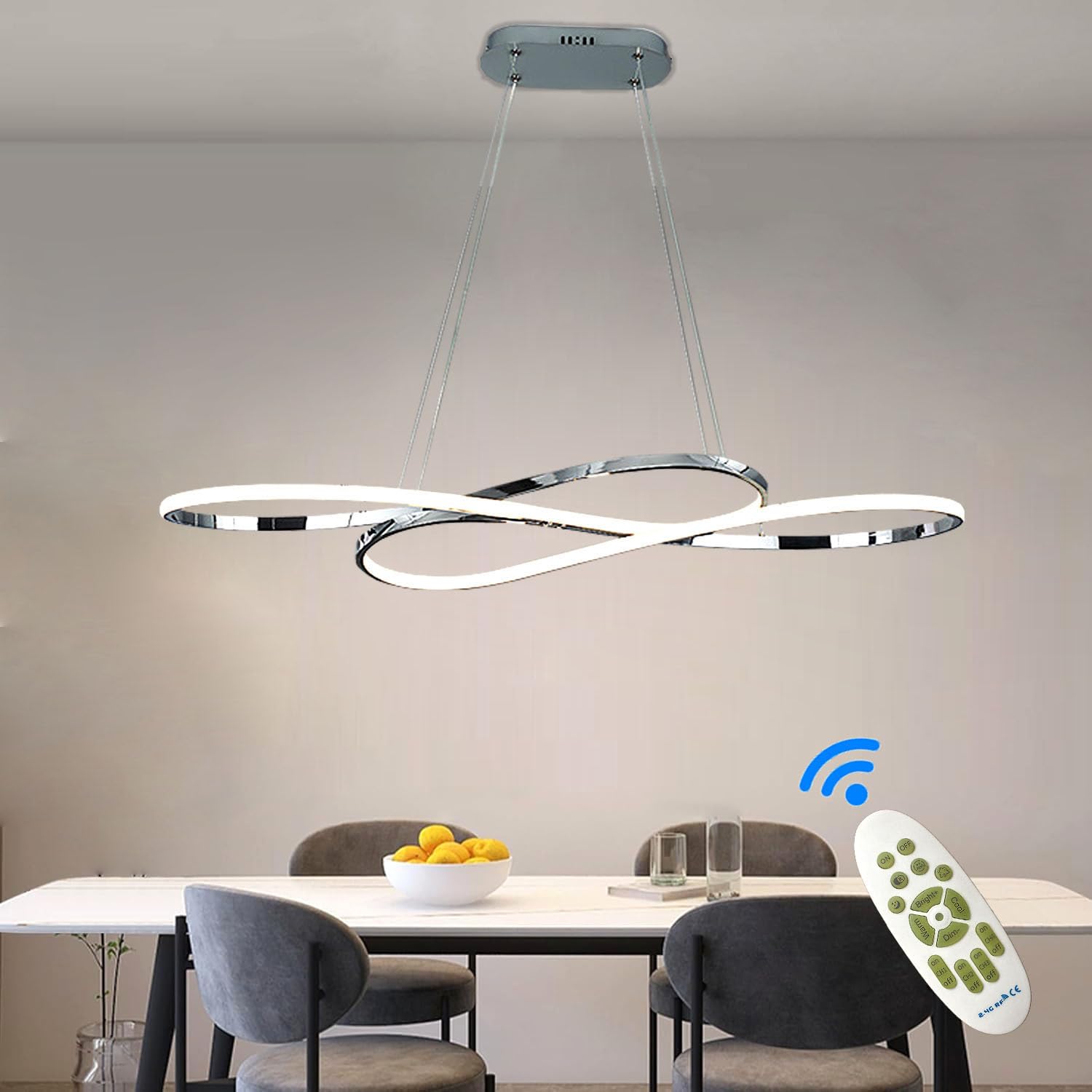ASJK Lampadario Moderno, luce a sospensione LED dimmerabile con telecomando, lampadari camera da letto, cucina, ristorante, 3000K-6000K, 54W