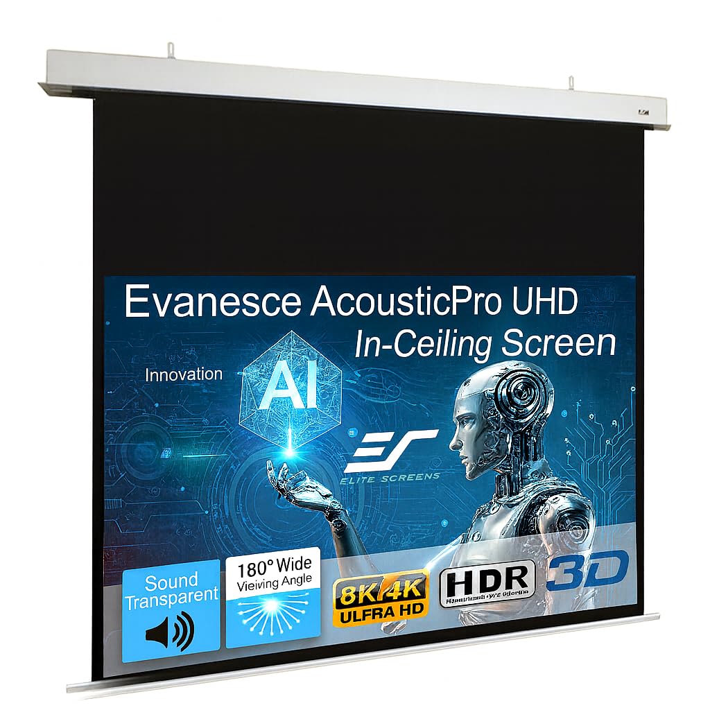 Elite Screens Evanesce 140" Diag. 16:9, Recessed in-Ceiling Electric Motorized Projector Screen, Sound and Acoustic Transparent Perforated Weave