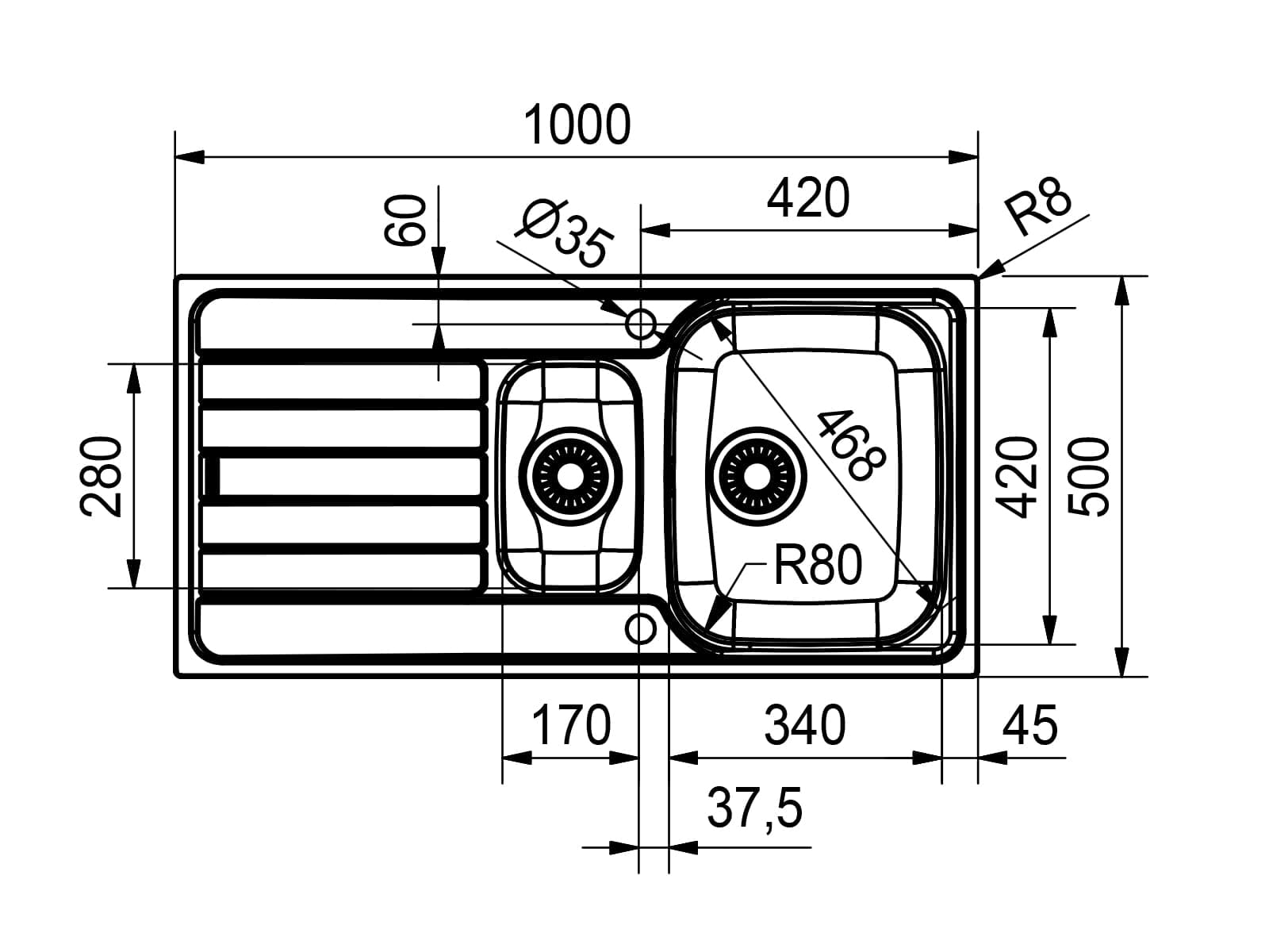 Franke Spark SKX 651-101.0464.044 Edelstahlspüle glatt Excenterbetätigung
