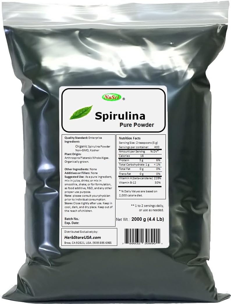Spirulina organically Grown Powder 2000g (4.4 Lb) Bulk Pure Fresh, GMO Free & Non-Irradiated