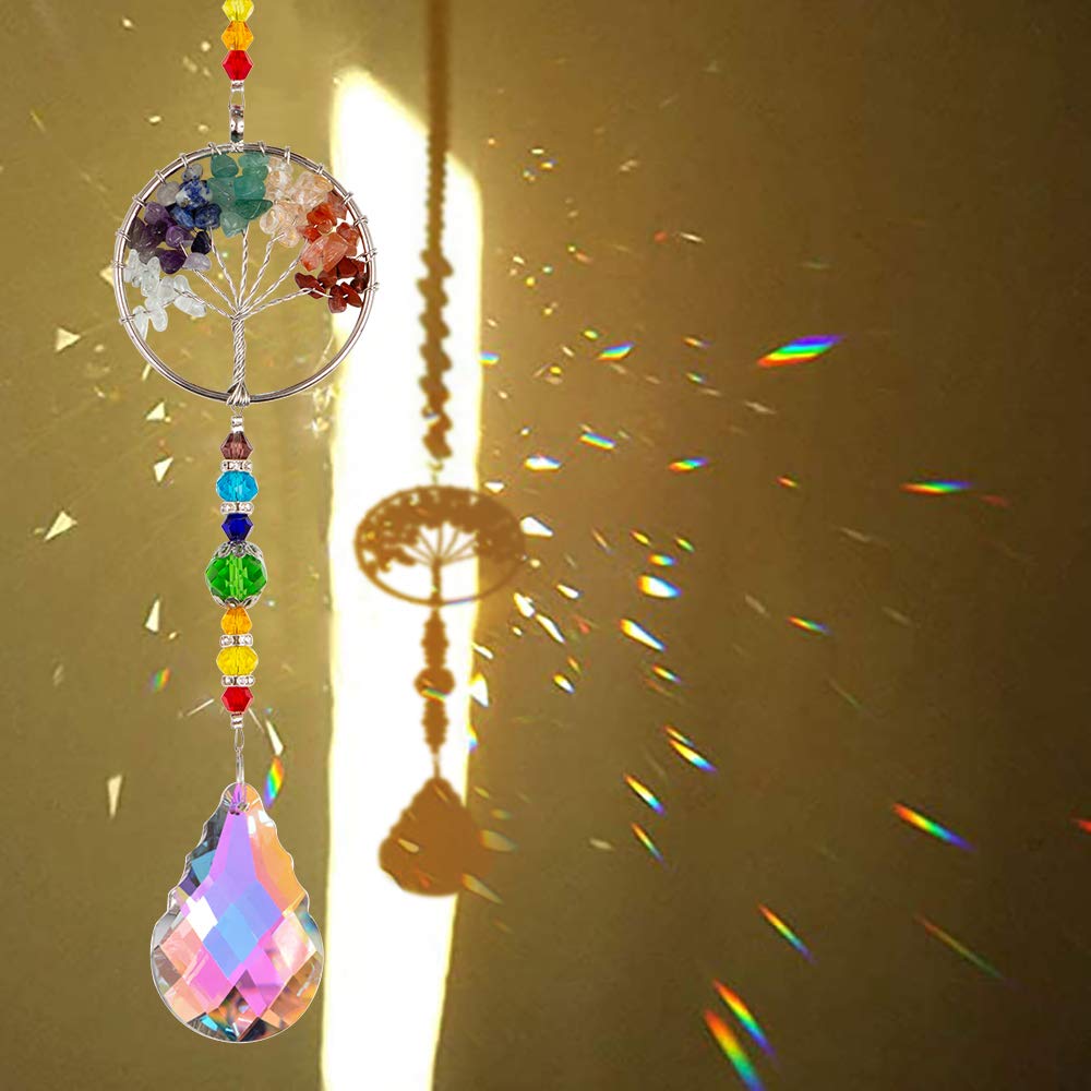 WEISIPUN Crystals Sun Catcher Decor Window - Life Tree Crystal Pendant Window Decorations Suncatchers for Window, Garden, Home Decoration (Multicolor-Conical)-image-2