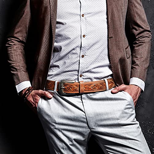 RAW HYD Full-Grain Men's Western Belts w/Buckle/Buckle Free - Robust Tooled Leather Belt - Versatile Western Belts for Men2