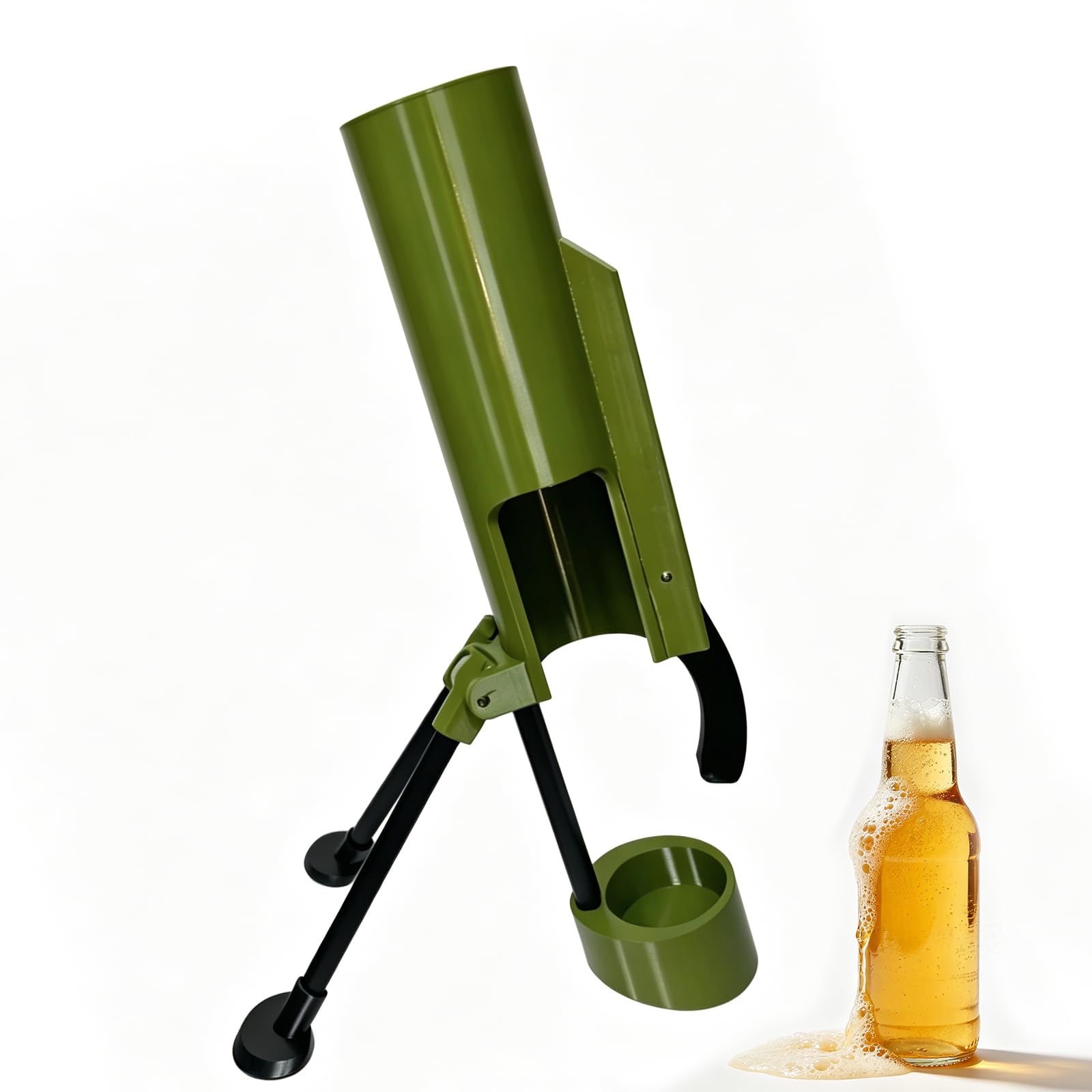 Mortaio apribottiglie da 6 cm, mortaio per birra per bottiglie da 0,33L–0,5L, cannone apribottiglie con lanciatore di tappi a corona