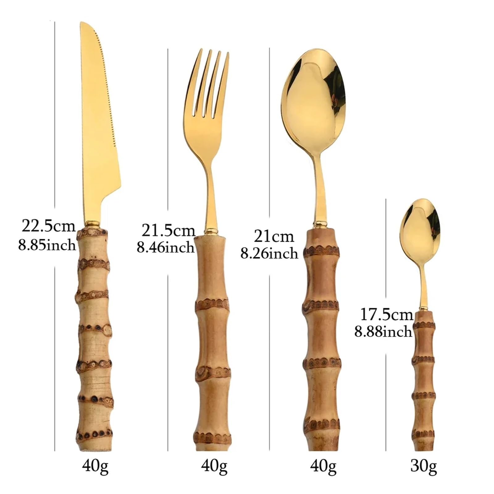 Set di posate, stoviglie in acciaio inossidabile da 16 pezzi con manico in bambù naturale, coltello, forchetta, cucchiaio(Silver 16Pcs)