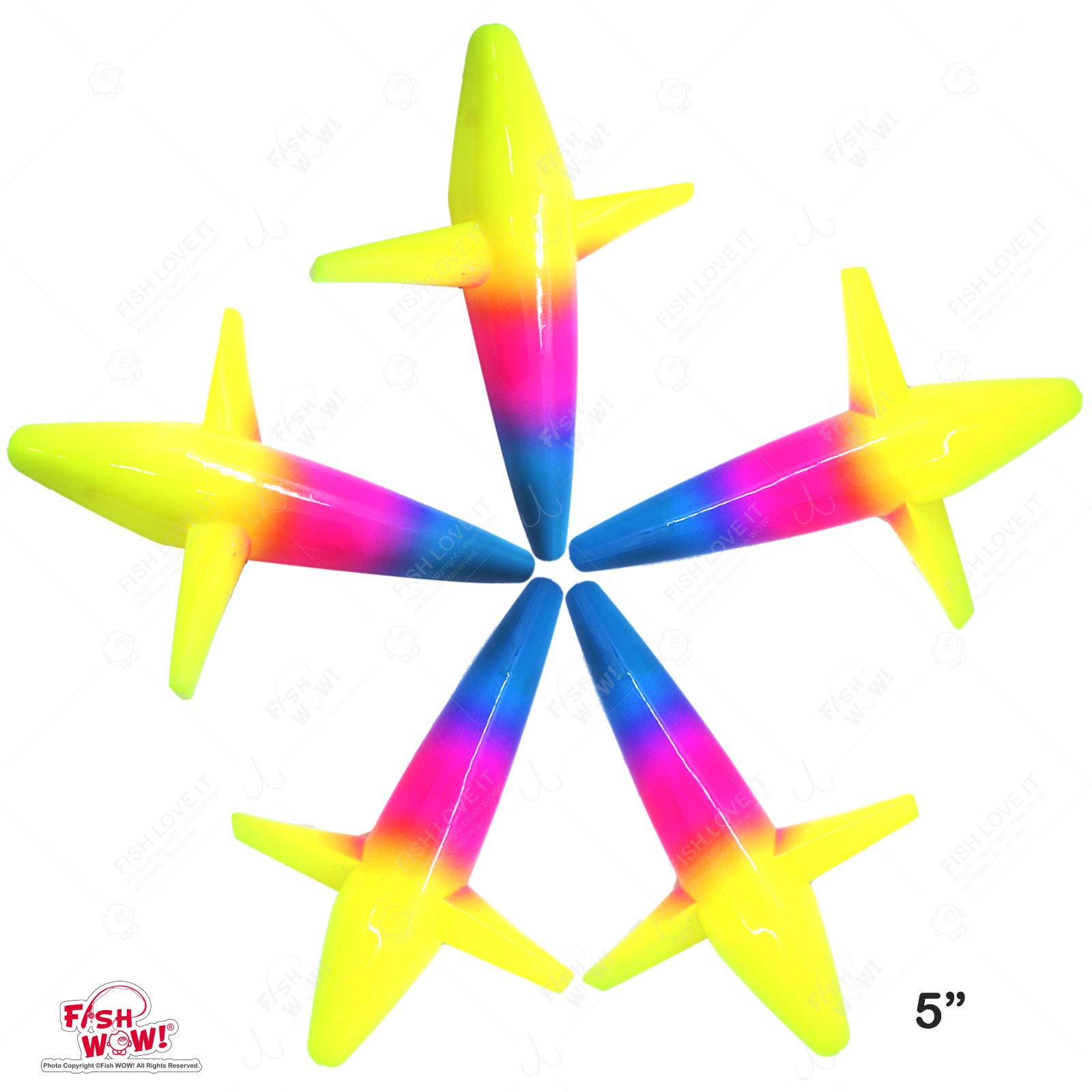Fish WOW! 5 inch Teaser Bird Hard Body Bird Spray Paint by Hand with a pre-Hole Throughout The Entire Body (Rainbow-5 Pieces)