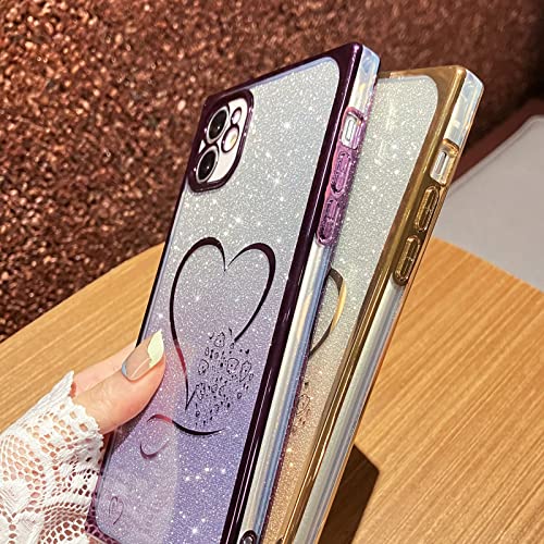 Lsl For Iphone 11 6.1" Square Glitter Phone Case, Luxury Plating Bling Clear Love Heart Design, Full Camera Lens Protector Anti-Scratch Shockproof Protective Case For Women Girls-Gold #TOP3