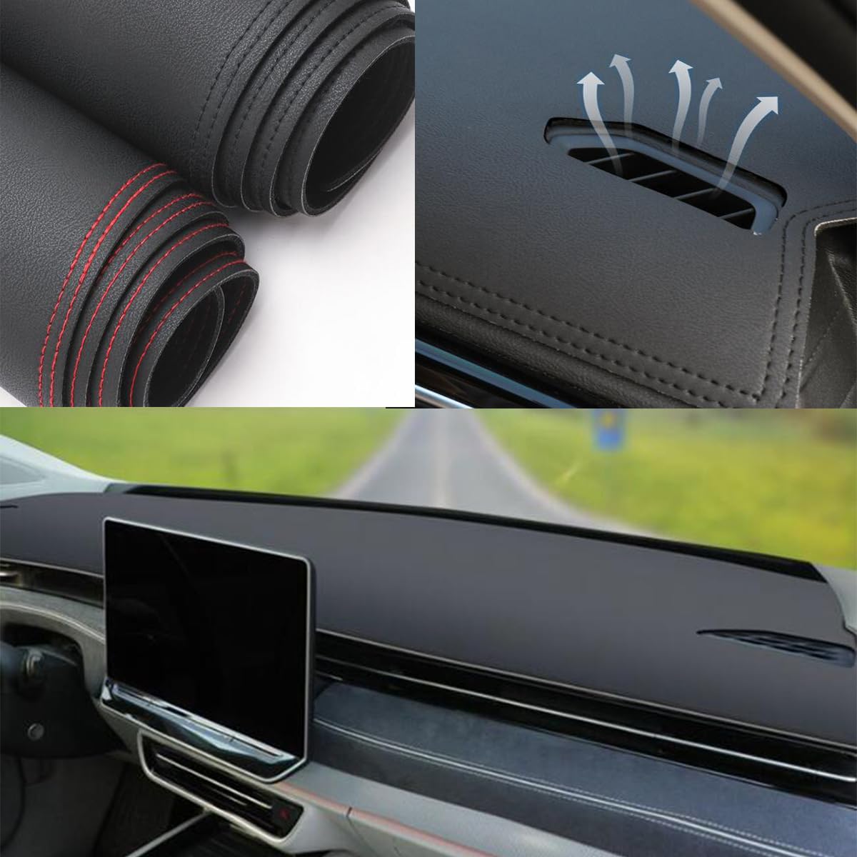 Schwarze Leder-Armaturenbrett-Matte, Armaturenbrett-Abdeckung, Armaturenbrett-Innen-Konsolen-Pad, kompatibel für Volkswagen ID.7 2024 2025