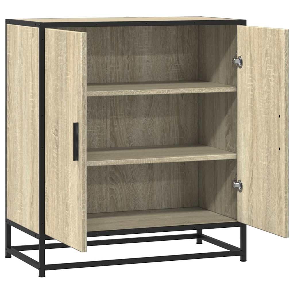Générique Sonoma Dąb Buffet 68x35x76 cm Drewno inżynieryjne Metal | 3 półki do przechowywania, szafka do jadalni, praktyczne uchwyty, stabilne metalowe nóżki