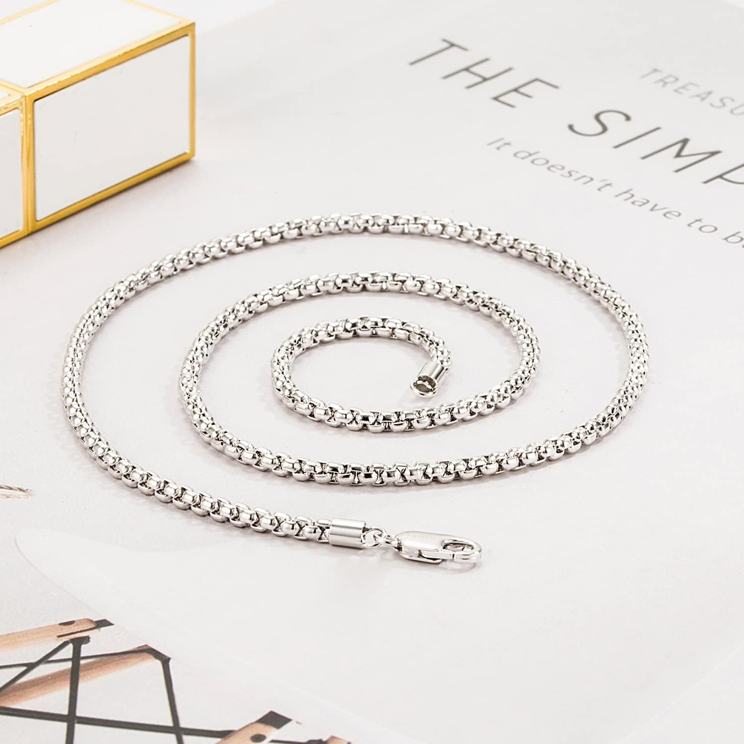 Dankadi Italy Design 925 Sterling Silver Necklace Men & Women 3MM Square Rolo Link Round Box Chain Chokers 18" 20" 22" 24" 26" 28" Jewelry - Image 6