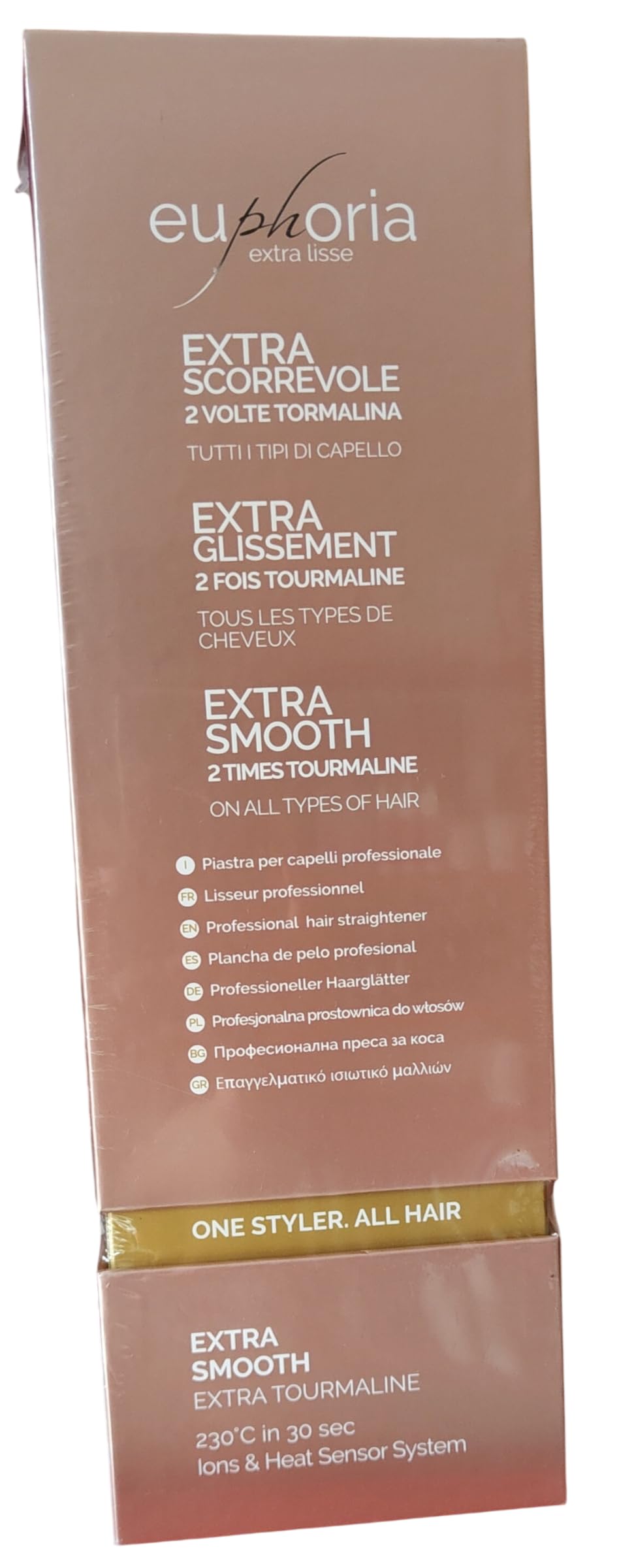 HAIRON Euphoria Jewel EXTRE LISSE - ROSE GOLD, Piastra per Capelli Professionale, con Generatore di Ioni e Piastre in Tormalina e Cristalli D’Argento, Temperatura max. 230°C.
