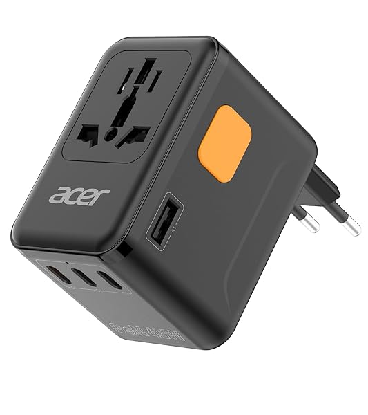 Acer 45W GaN Universal Travel Plug Adapter - International Power Adapter with 3 USB C & 1 USB A, Worldwide Power Outlet Travel Essentials for USA to European UK AUS Ireland, Type C/G/I/A, Black