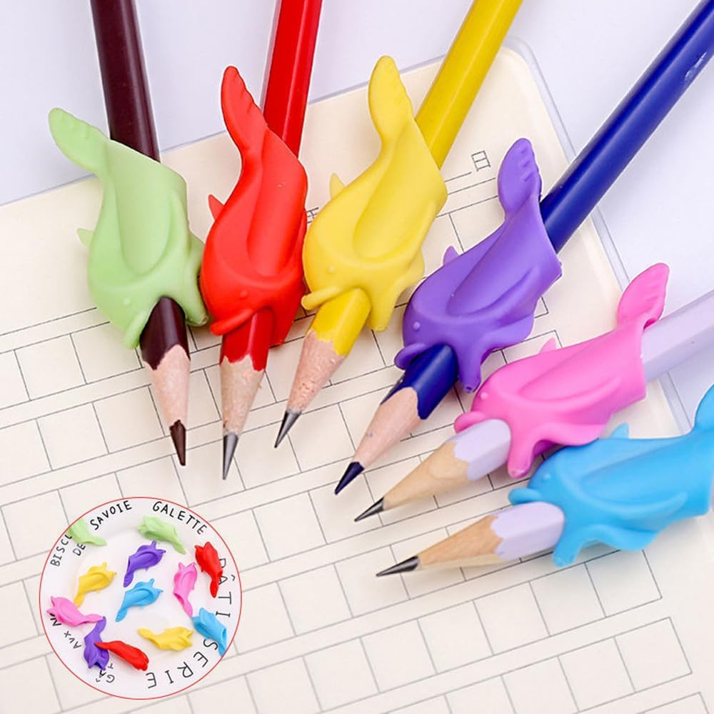 Gripon Dolphin Pencil Grips for Kids,10 Pcs Ergonomic Pen/Pencil Holder for Toddlers, Preschoolers, Special Needs Children | Handwriting Aid | Posture Correction Tool | School Supplies (Fish)-picture-26