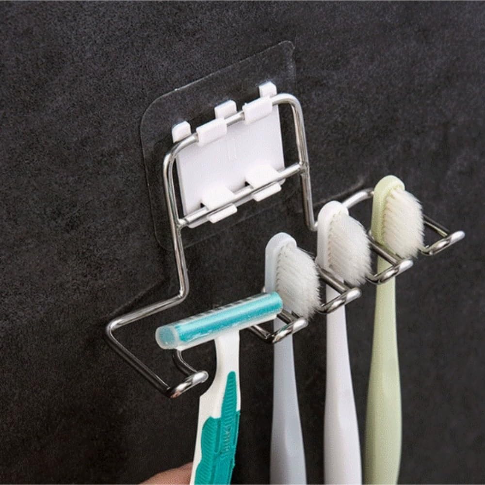 Portacepillos de Dientes para Familia Tenedor Funcional Multi del Cepillo De Dientes La Ventosa Montado En Pared Ninguna Perforación Requerida Cocinas(Blue,Silver,1pcs)