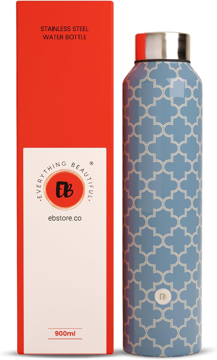 EB-Everything Beautiful Stainless Steel Water Bottle 1 ltr Leakproof Office Gym Travel School Dance Fridge Home School Refrigerator Bottles For Men Women Kids Girls Boys 1 litre (Smooth Grey)