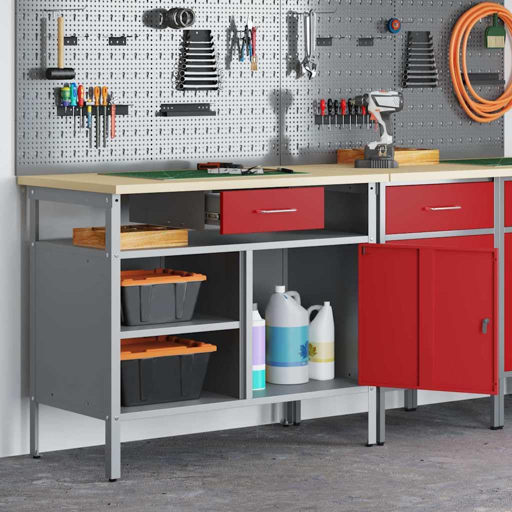 Banco de Trabajo con cajón Rojo y Gris 100 x 55 x 85 cm,Organización y Almacenamiento de Herramientas,Mesas de Trabajo,27kg-4103459