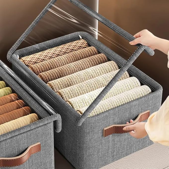 Folding Storage Box With Rod - Jeans Fabric Closet Storage Box - Drawers Foldable Clothing Storage Bins - 26 Ltr Foldable Bag - Double Cloth With Metal Frame Storage Basket (GR-26-LTR-LID)-image-37