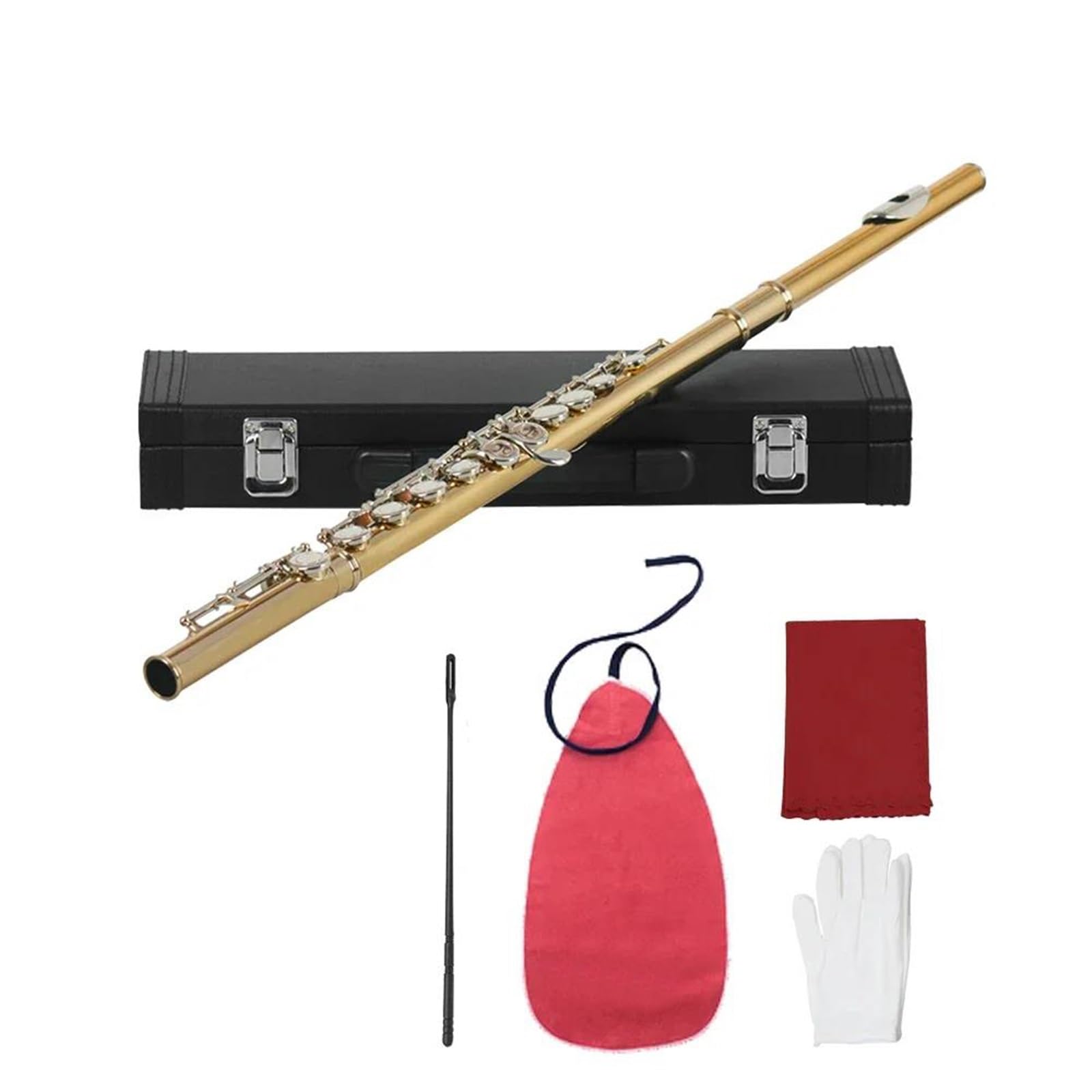 Flûte Flûte professionnelle 16 trous en métal clé en do instrument de concert avec boîte chiffon de nettoyage gant accessoires