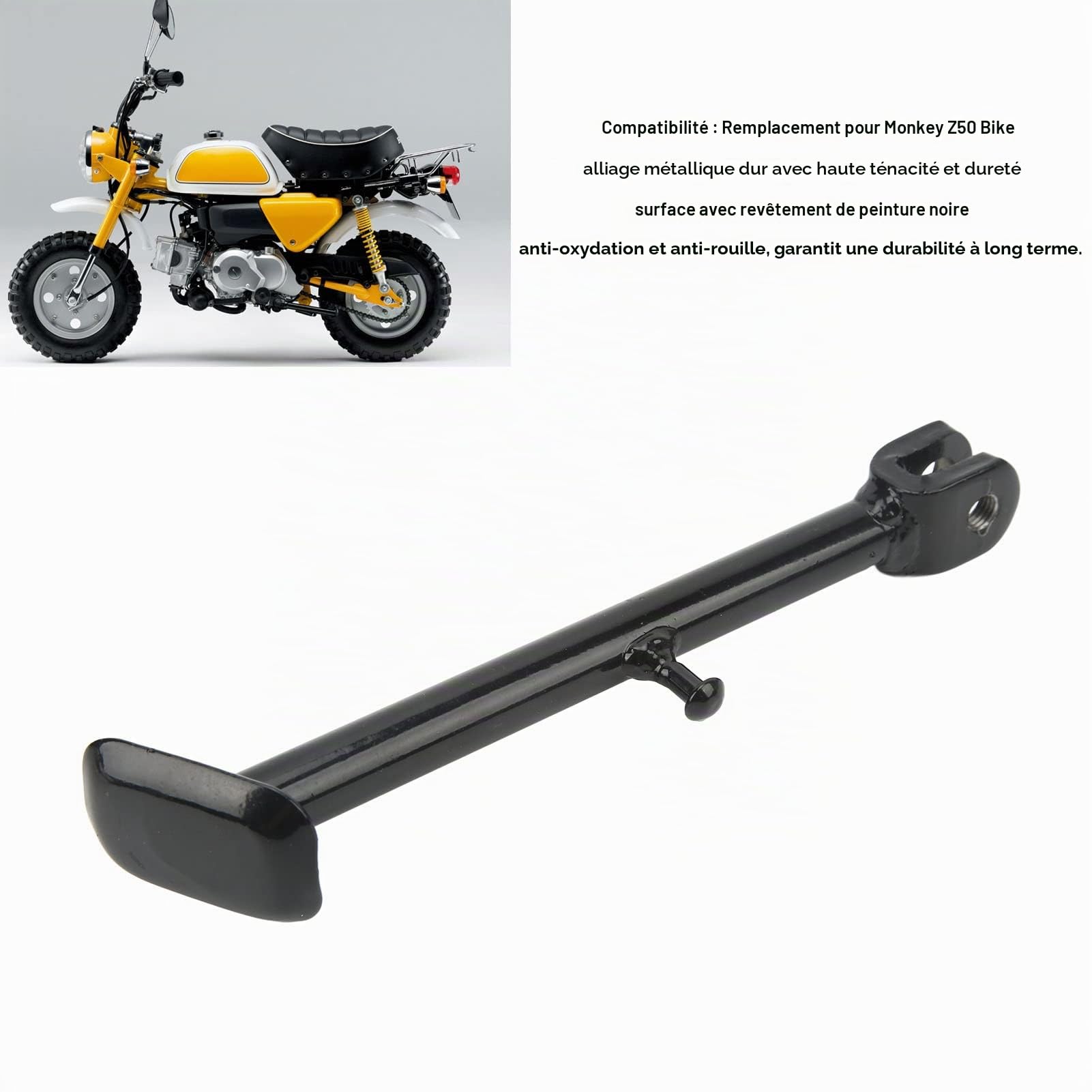 Keenso Béquille de Moto, Jambe de Béquille Latérale de Moto en Alliage Métallique 225 Mm de Long 38 X 52 Mm de Remplacement de Plaque pour Vélo Monkey Z50