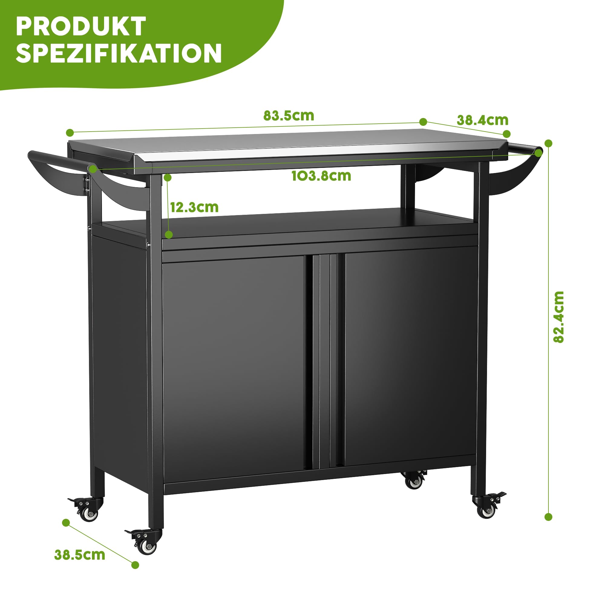 SUPEER Carro de asado, mesa de barbacoa, mesa para pizza con 4 ruedas, placa de mesa de acero inoxidable 304, carro para asar, carro de servicio para exteriores, carro de jardín al aire libre