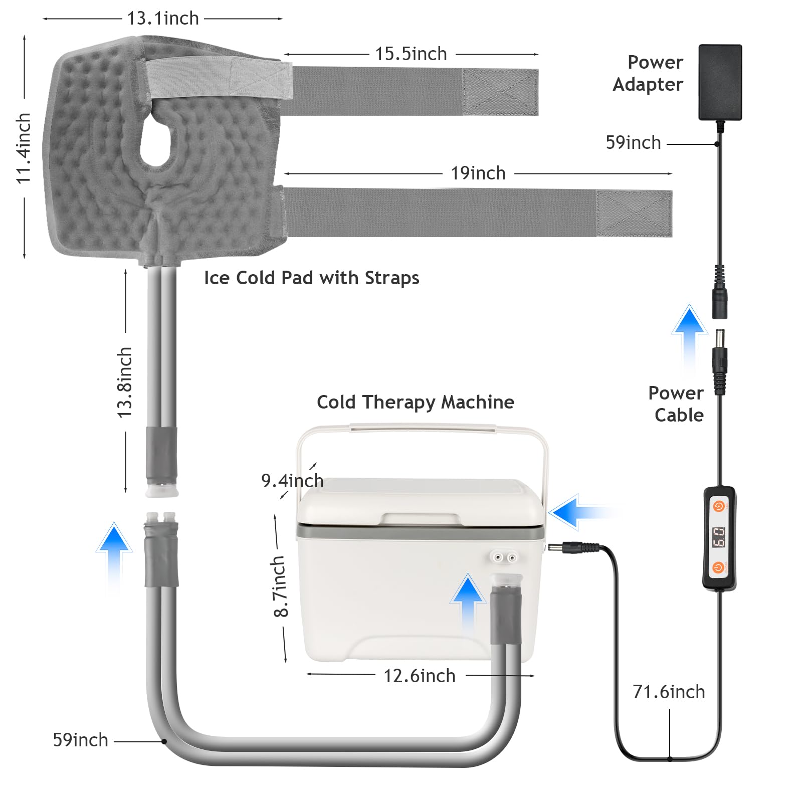 Máquina de terapia de hielo para rodilla después de la cirugía, máquina de terapia de frío con 6 modos de temporizador, refrigeración de 12 horas, diseño a prueba de fugas, almohadilla de hielo