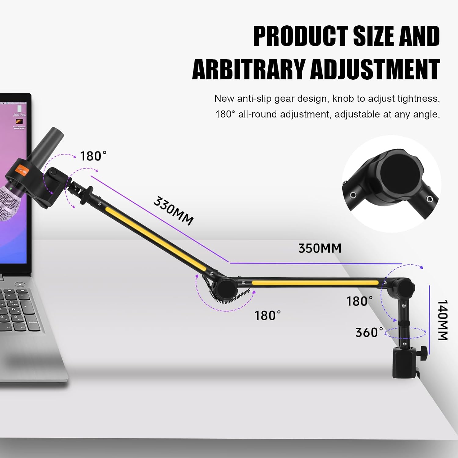 ST3 Microphone stand arm holder boom desk arm mic holder, with microphone upgraded clip, Suitable for 2 kg microphone (Black) (ST3-1)
