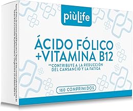 Ácido Fólico 400µg Con B12 160 Comprimidos PiùLife, Suplemento Con Vitamina B12 Y Acido Folico (Vitamina B9), 1 Comprimido Al Día, Vitaminas Para El Cansancio Y Fatiga, Energia, Mamá