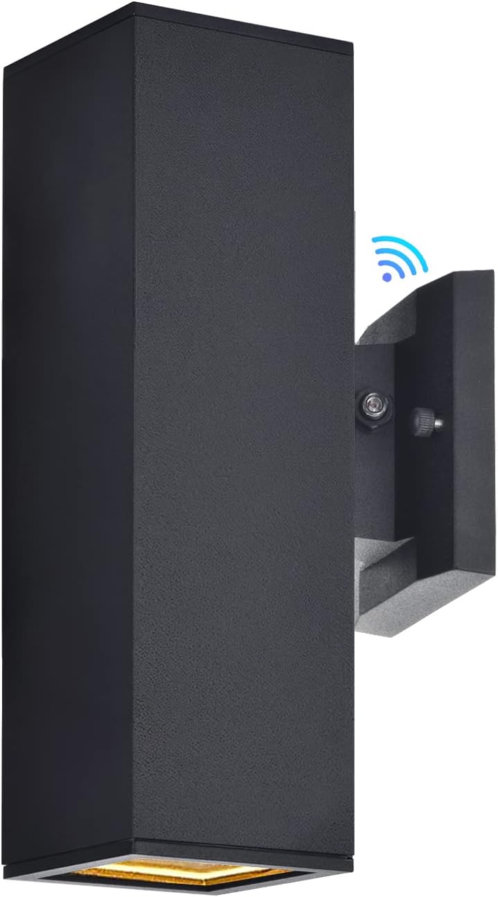 wowlite Outdoor Wall Light with Dusk to Dawn Sensor, 2700K Warm Light LED Up Down Sconce, Waterproof 13" Modern Square Matte Black Exterior Light Fixture Wall Mount for Porch Patio Garage, ETL Listed