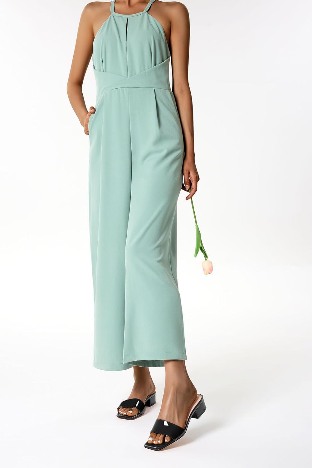 TNYNFBEB Womens Chunky Block Low Heel Open Square Toe Sandals Mules Shoes Slip-on Prom Party Dress Patent Leather 1.4 Inches Heels - Image 4