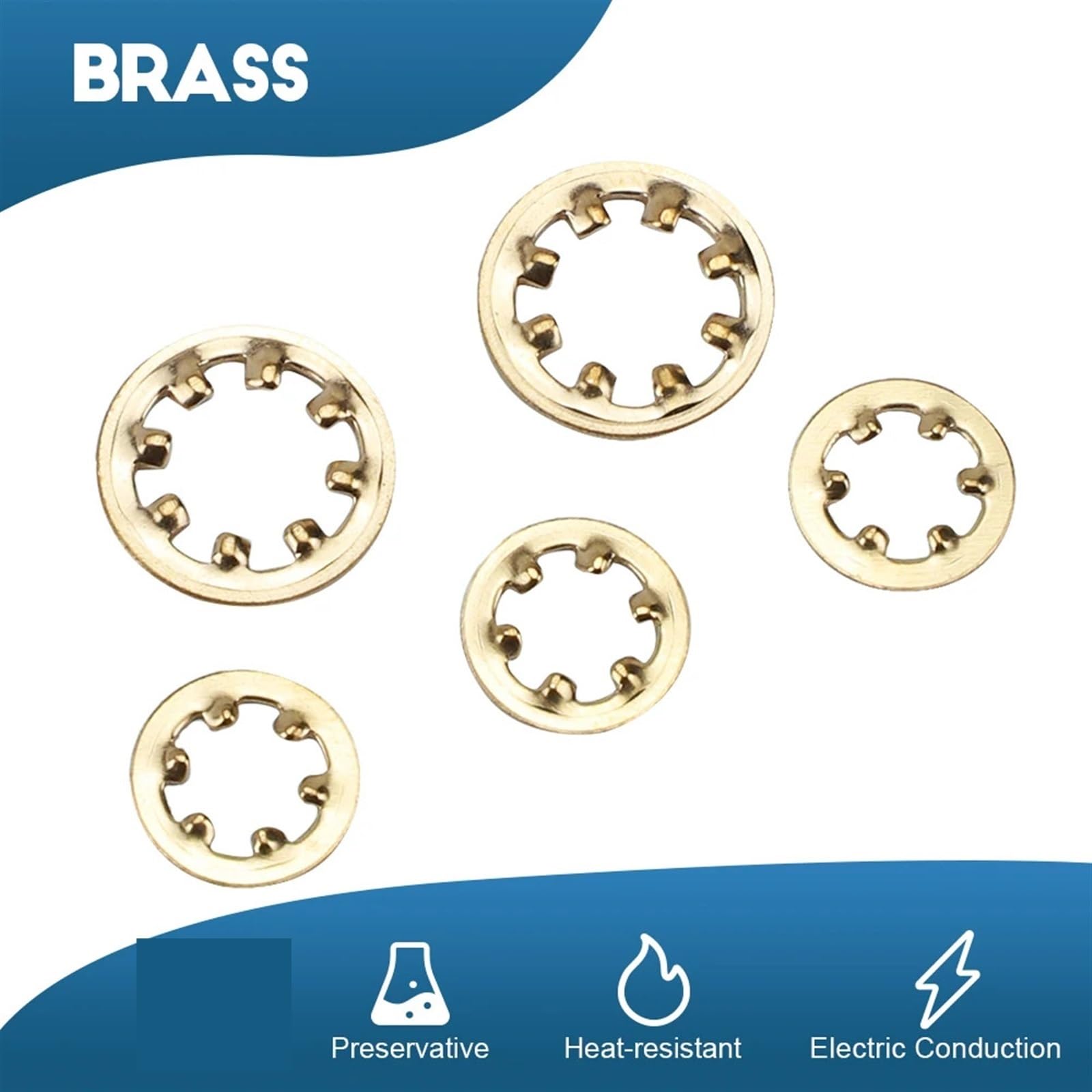 Rondella dentellata interna in ottone da 100 pezzi M3 M4 M6 M8 M10 Guarnizione in rame(M10 100pcs)