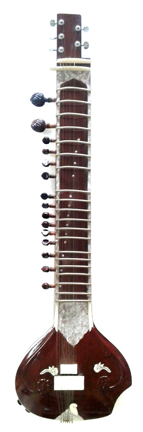 bella mano intagliato Sitar indiano in palissandro scuro. tagliare via il design, Acoustic elettrico.