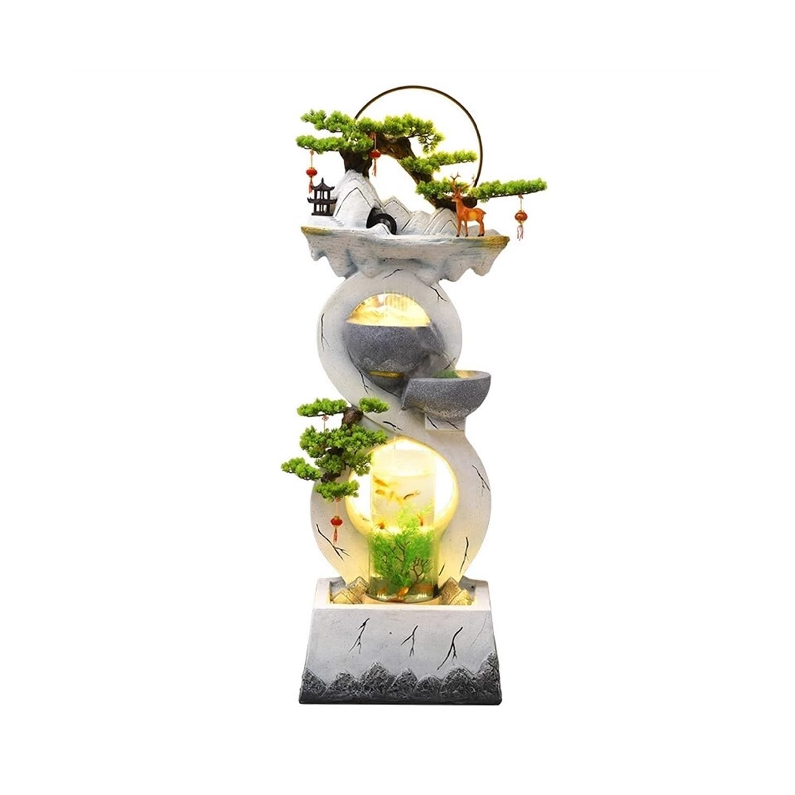 Autoportante Ornamenti d'acqua, Acqua autocircolante Nuovo acquario cinese moderno for l'Home Office, Ornamenti paesaggistici for pavimenti esterni Patio(Bianco,M)