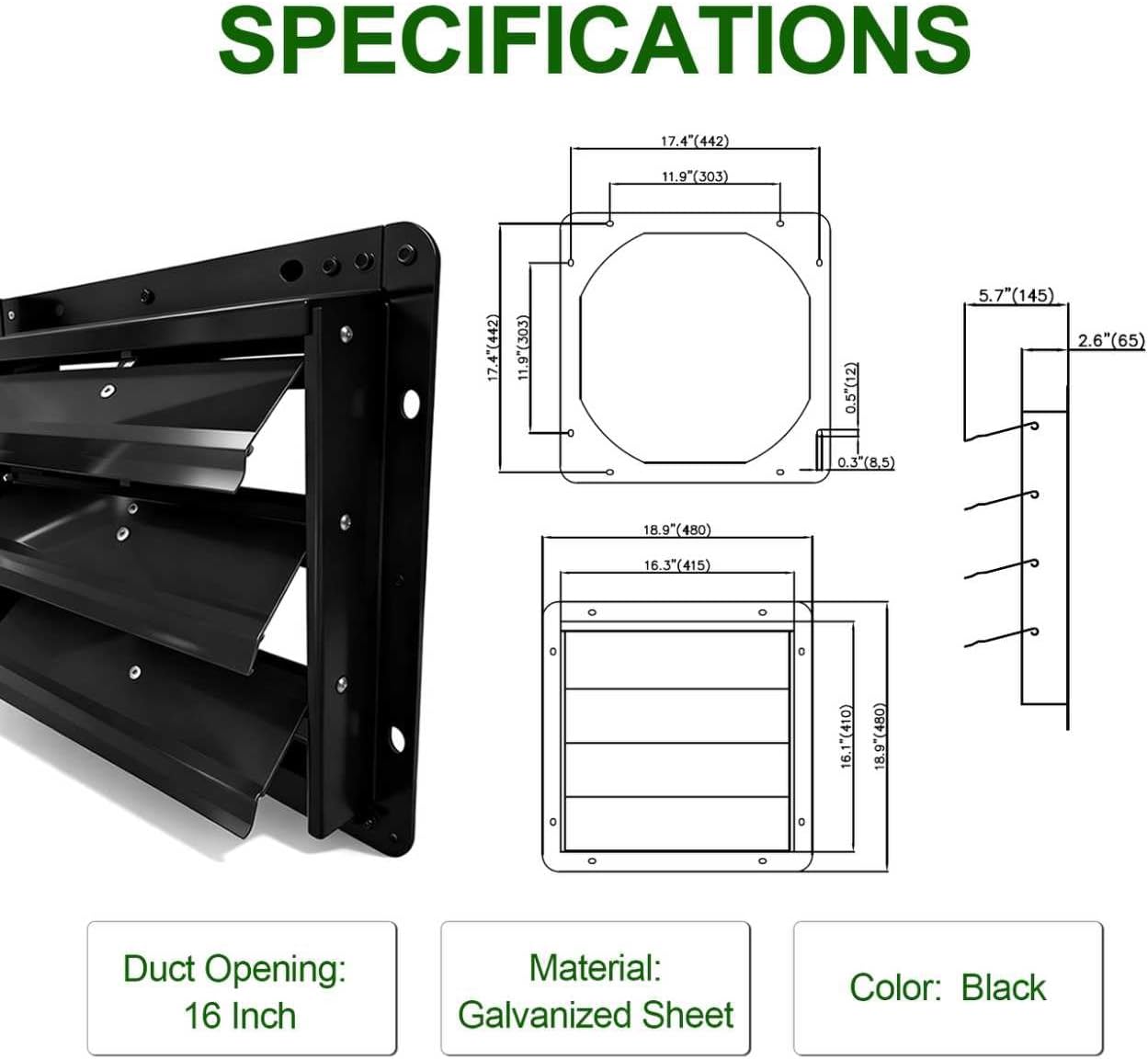 16 Inch Aluminum Automatic Shutter Louver Vent (No Fan Blades and Motor) for Home Attics, Workshops, Barn, Greenhouse