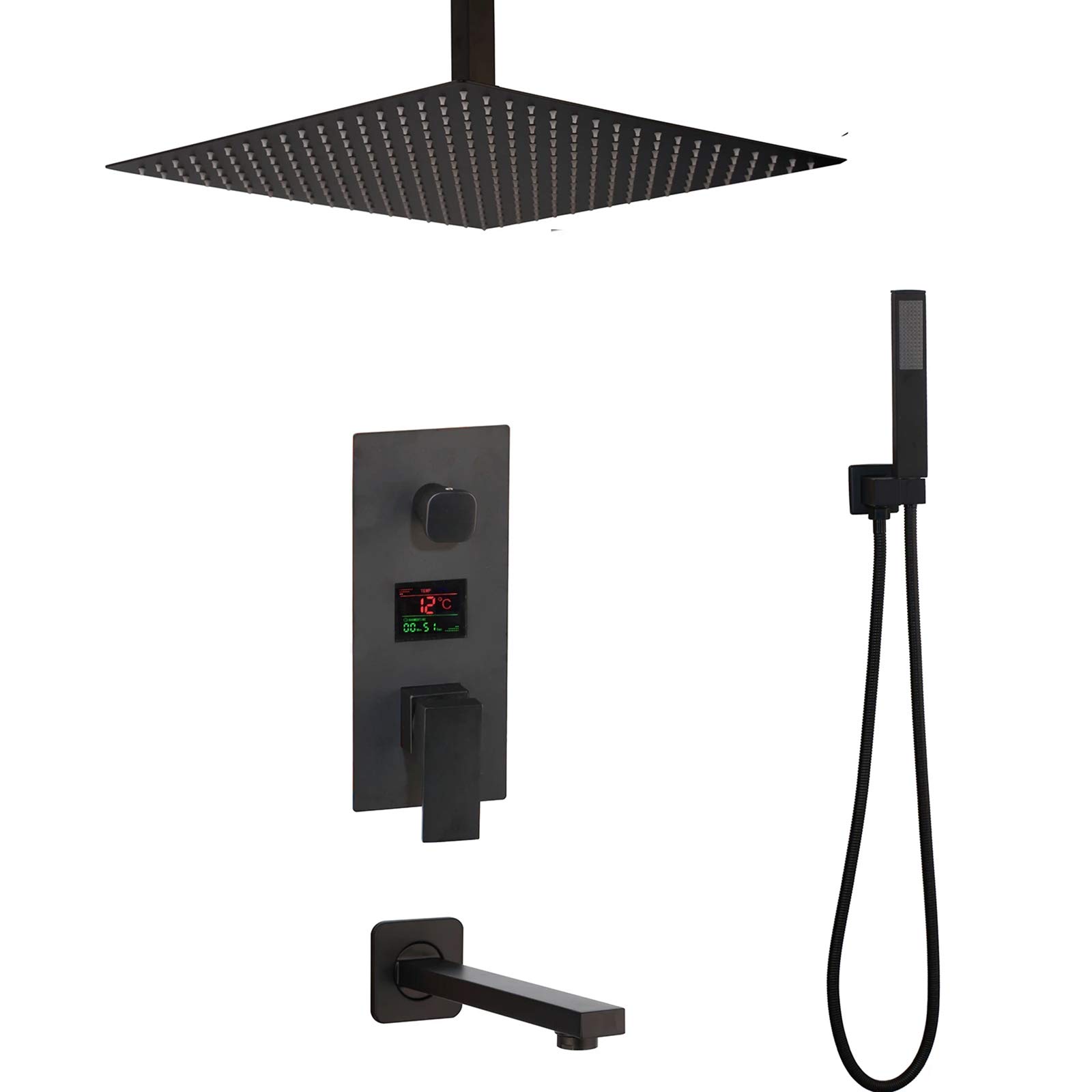 OZBMA shower set bathroom system 3 way ceiling mounted with rainfall head, hand shower, tub faucet,10inch
