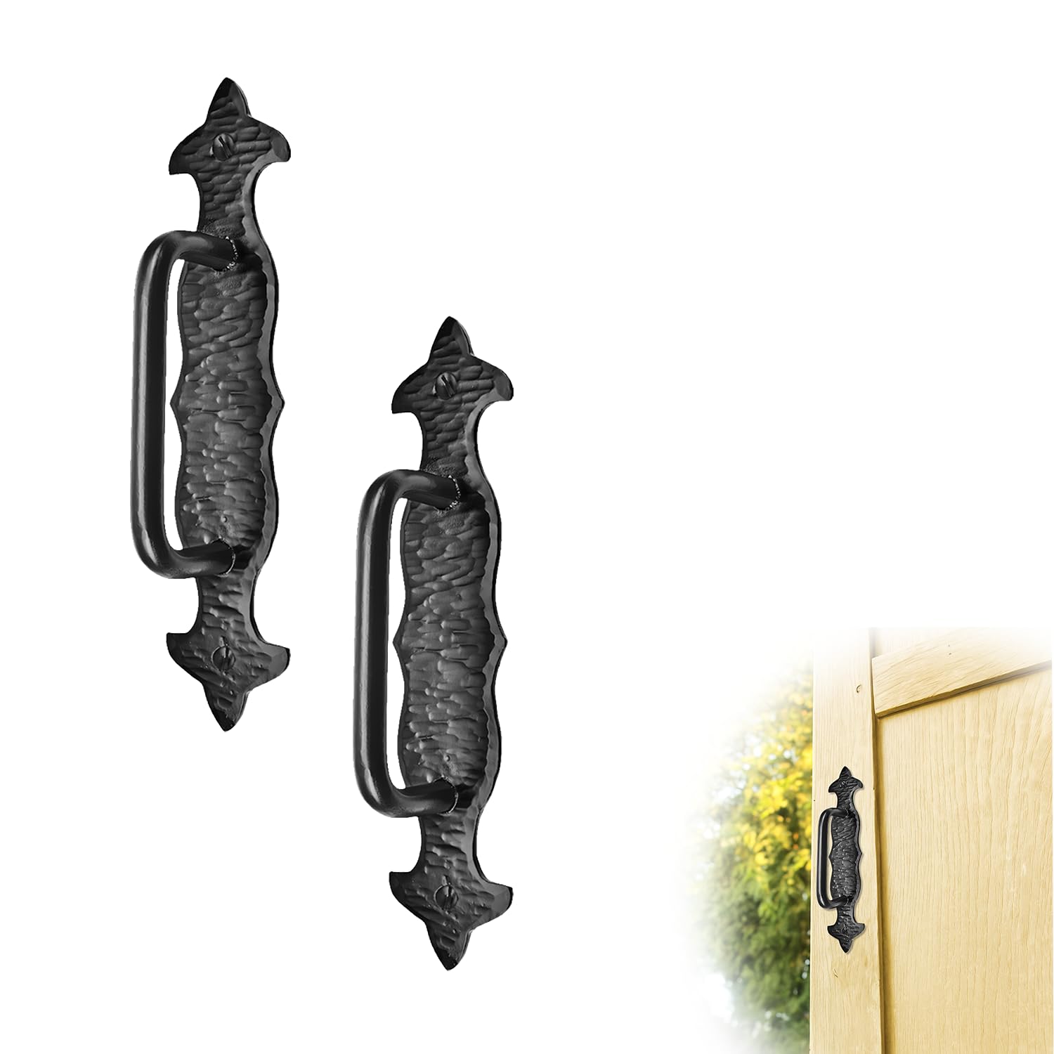 2 Pack 7.75" Black Door Handle - Heavy Duty Decorative Iron Handles - Rustic Metal Handle for Sliding Barn Doors, Gate Pulls, Sliding Barn Doors &
