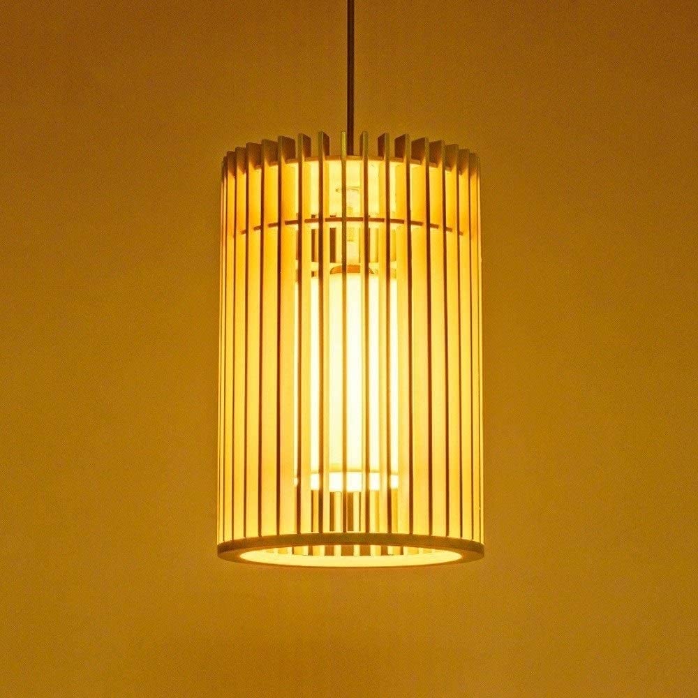 Lustre style japonais bois naturel suspension cylindrique E27